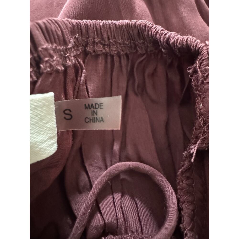 Burgundy Boho Mini Dress Mustard Seed Size Small Romantic Babydoll Drawstrings - Picture 5 of 7